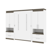Bestar 116860-000017 Orion 118W Full Murphy Bed and 2 Storage Cabinets with Pull-Out Shelves (119W) in white & walnut grey