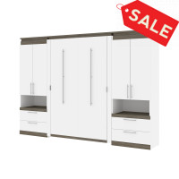 Bestar 116860-000017 Orion 118W Full Murphy Bed and 2 Storage Cabinets with Pull-Out Shelves (119W) in white & walnut grey
