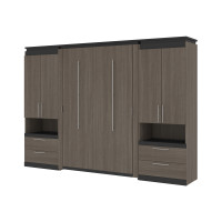 Bestar 116860-000047 Orion 118W Full Murphy Bed and 2 Storage Cabinets with Pull-Out Shelves (119W) in bark gray & graphite