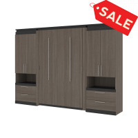 Bestar 116860-000047 Orion 118W Full Murphy Bed and 2 Storage Cabinets with Pull-Out Shelves (119W) in bark gray & graphite