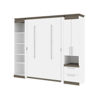 Bestar 116861-000017 Orion 98W Full Murphy Bed with Narrow Storage Solutions (99W) in white & walnut grey