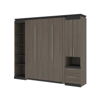 Bestar 116861-000047 Orion 98W Full Murphy Bed with Narrow Storage Solutions (99W) in bark gray & graphite