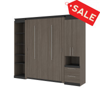 Bestar 116861-000047 Orion 98W Full Murphy Bed with Narrow Storage Solutions (99W) in bark gray & graphite
