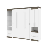 Bestar 116862-000017 Orion 98W Full Murphy Bed and Narrow Storage Solutions with Drawers (99W) in white & walnut grey