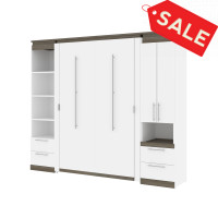 Bestar 116862-000017 Orion 98W Full Murphy Bed and Narrow Storage Solutions with Drawers (99W) in white & walnut grey