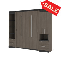 Bestar 116862-000047 Orion 98W Full Murphy Bed and Narrow Storage Solutions with Drawers (99W) in bark gray & graphite