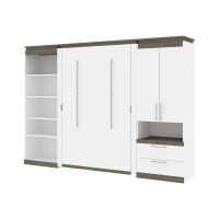 Bestar 116863-000017 Orion 118W Full Murphy Bed with Multifunctional Storage (119W) in white & walnut grey