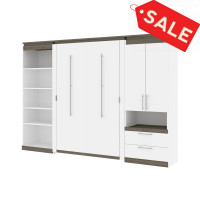 Bestar 116863-000017 Orion 118W Full Murphy Bed with Multifunctional Storage (119W) in white & walnut grey