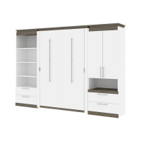 Bestar 116864-000017 Orion 118W Full Murphy Bed and Multifunctional Storage with Drawers (119W) in white & walnut grey