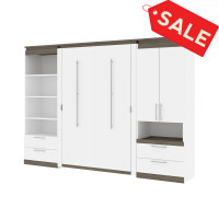 Bestar 116864-000017 Orion 118W Full Murphy Bed and Multifunctional Storage with Drawers (119W) in white & walnut grey