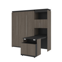 Bestar 116865-000047 Orion Full Murphy Bed and Shelving Unit with Fold-Out Desk in bark gray and graphite