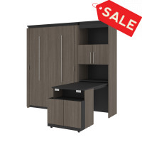 Bestar 116865-000047 Orion Full Murphy Bed and Shelving Unit with Fold-Out Desk in bark gray and graphite
