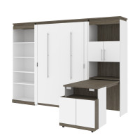 Bestar 116866-000017 Orion 118W Full Murphy Bed with Shelving and Fold-Out Desk in white and walnut grey