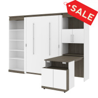 Bestar 116866-000017 Orion 118W Full Murphy Bed with Shelving and Fold-Out Desk in white and walnut grey