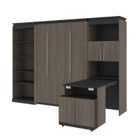 Bestar 116866-000047 Orion 118W Full Murphy Bed with Shelving and Fold-Out Desk in bark gray and graphite
