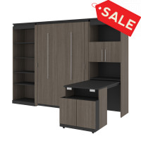 Bestar 116866-000047 Orion 118W Full Murphy Bed with Shelving and Fold-Out Desk in bark gray and graphite