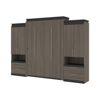 Bestar 116870-000047 Orion 124W Queen Murphy Bed and 2 Storage Cabinets with Pull-Out Shelves (125W) in bark gray & graphite