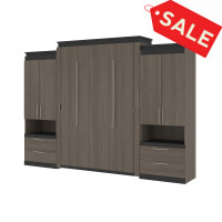 Bestar 116870-000047 Orion 124W Queen Murphy Bed and 2 Storage Cabinets with Pull-Out Shelves (125W) in bark gray & graphite