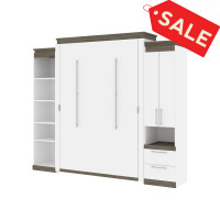 Bestar 116871-000017 Orion 104W Queen Murphy Bed with Narrow Storage Solutions (105W) in white & walnut grey