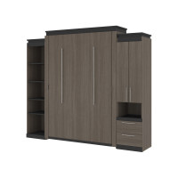 Bestar 116871-000047 Orion 104W Queen Murphy Bed with Narrow Storage Solutions (105W) in bark gray & graphite