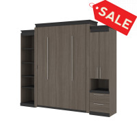 Bestar 116871-000047 Orion 104W Queen Murphy Bed with Narrow Storage Solutions (105W) in bark gray & graphite