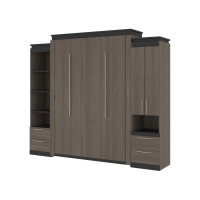 Bestar 116872-000047 Orion 104W Queen Murphy Bed and Narrow Storage Solutions with Drawers (105W) in bark gray & graphite