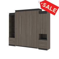 Bestar 116872-000047 Orion 104W Queen Murphy Bed and Narrow Storage Solutions with Drawers (105W) in bark gray & graphite