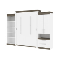 Bestar 116873-000017 Orion 124W Queen Murphy Bed with Multifunctional Storage (125W) in white & walnut grey