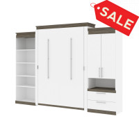 Bestar 116873-000017 Orion 124W Queen Murphy Bed with Multifunctional Storage (125W) in white & walnut grey