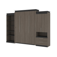 Bestar 116873-000047 Orion 124W Queen Murphy Bed with Multifunctional Storage (125W) in bark gray & graphite