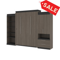 Bestar 116873-000047 Orion 124W Queen Murphy Bed with Multifunctional Storage (125W) in bark gray & graphite