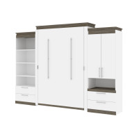 Bestar 116874-000017 Orion 124W Queen Murphy Bed and Multifunctional Storage with Drawers (125W) in white & walnut grey