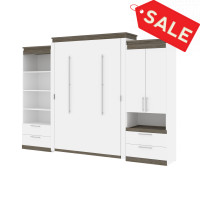 Bestar 116874-000017 Orion 124W Queen Murphy Bed and Multifunctional Storage with Drawers (125W) in white & walnut grey