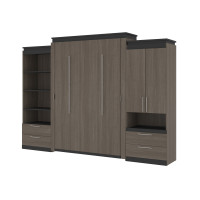 Bestar 116874-000047 Orion 124W Queen Murphy Bed and Multifunctional Storage with Drawers (125W) in bark gray & graphite