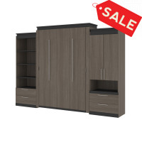 Bestar 116874-000047 Orion 124W Queen Murphy Bed and Multifunctional Storage with Drawers (125W) in bark gray & graphite
