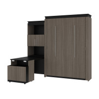 Bestar 116875-000047 Orion Queen Murphy Bed and Shelving Unit with Fold-Out Desk in bark gray and graphite