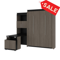 Bestar 116875-000047 Orion Queen Murphy Bed and Shelving Unit with Fold-Out Desk in bark gray and graphite
