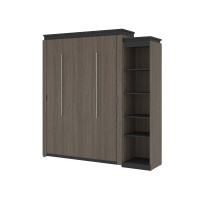 Bestar 116880-000047 Orion Queen Murphy Bed with Narrow Shelving Unit (85W) in bark gray & graphite