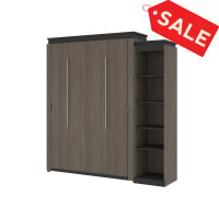 Bestar 116880-000047 Orion Queen Murphy Bed with Narrow Shelving Unit (85W) in bark gray & graphite