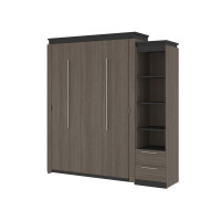 Bestar 116881-000047 Orion Queen Murphy Bed and Narrow Shelving Unit with Drawers (85W) in bark gray & graphite
