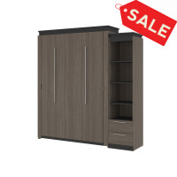 Bestar 116881-000047 Orion Queen Murphy Bed and Narrow Shelving Unit with Drawers (85W) in bark gray & graphite