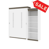 Bestar 116882-000017 Orion Queen Murphy Bed with Shelving Unit (95W) in white & walnut grey