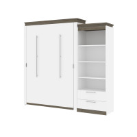 Bestar 116883-000017 Orion Queen Murphy Bed and Shelving Unit with Drawers (95W) in white & walnut grey