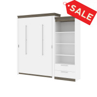 Bestar 116883-000017 Orion Queen Murphy Bed and Shelving Unit with Drawers (95W) in white & walnut grey