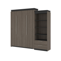 Bestar 116883-000047 Orion Queen Murphy Bed and Shelving Unit with Drawers (95W) in bark gray & graphite