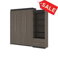 Bestar 116883-000047 Orion Queen Murphy Bed and Shelving Unit with Drawers (95W) in bark gray & graphite