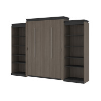 Bestar 116886-000047 Orion 124W Queen Murphy Bed with 2 Shelving Units (125W) in bark gray & graphite