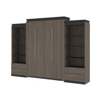 Bestar 116887-000047 Orion 124W Queen Murphy Bed and 2 Shelving Units with Drawers (125W) in bark gray & graphite