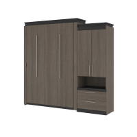 Bestar 116888-000047 Orion Queen Murphy Bed and Storage Cabinet with Pull-Out Shelf (95W) in bark gray & graphite