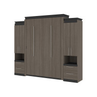 Bestar 116889-000047 Orion 104W Queen Murphy Bed and 2 Storage Cabinets with Pull-Out Shelves (105W) in bark gray & graphite